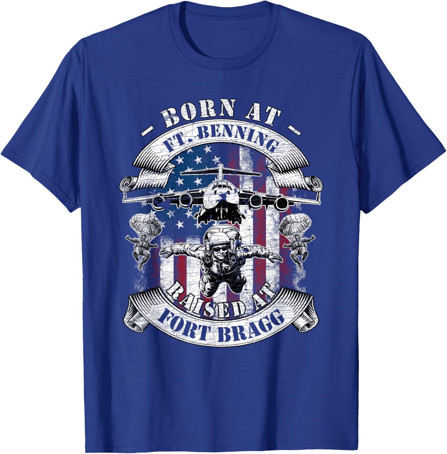 Born At Fort Benning Raised At Fort Bragg 82nd Airborne T-Shirt - T-Shirt | Royal