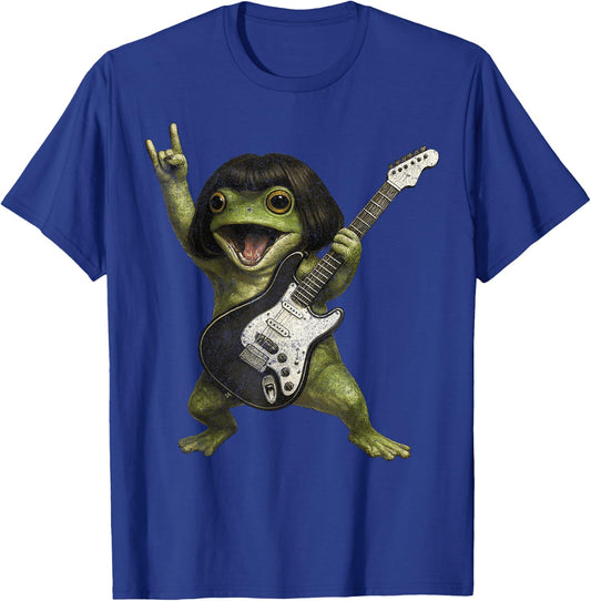 Funny Bob Haircut Frog Playing Guitar Rock and Roll Meme T-Shirt - T-Shirt | Royal