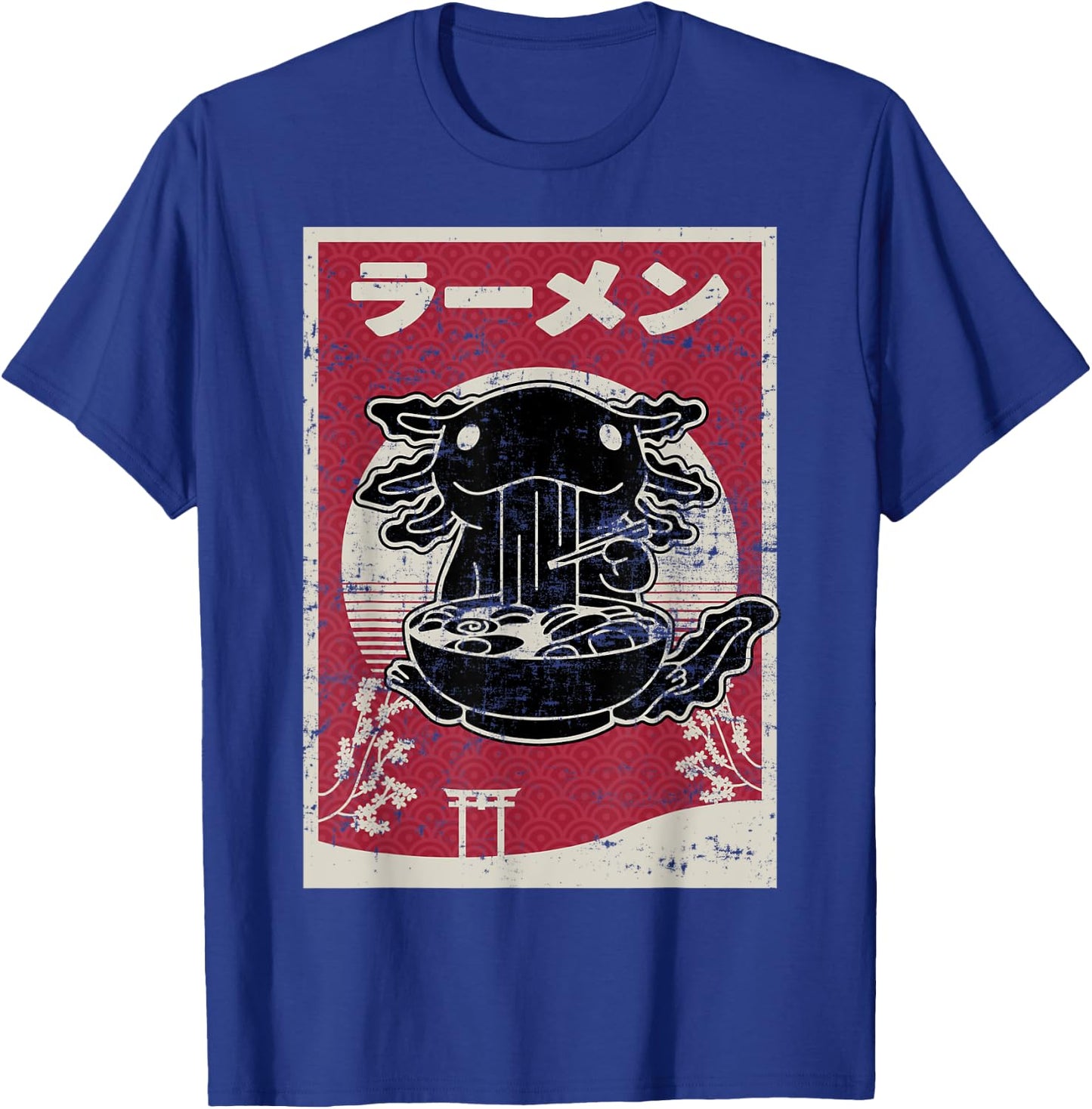 Kawaii Axolotl Ramen Japanese Woodblock Art Anime Boys Teens T-Shirt - T-Shirt | Royal