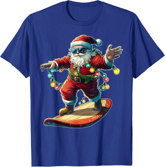 Santa Claus Surfing Surfer Christmas Hat Xmas T-Shirt - T-Shirt | Royal