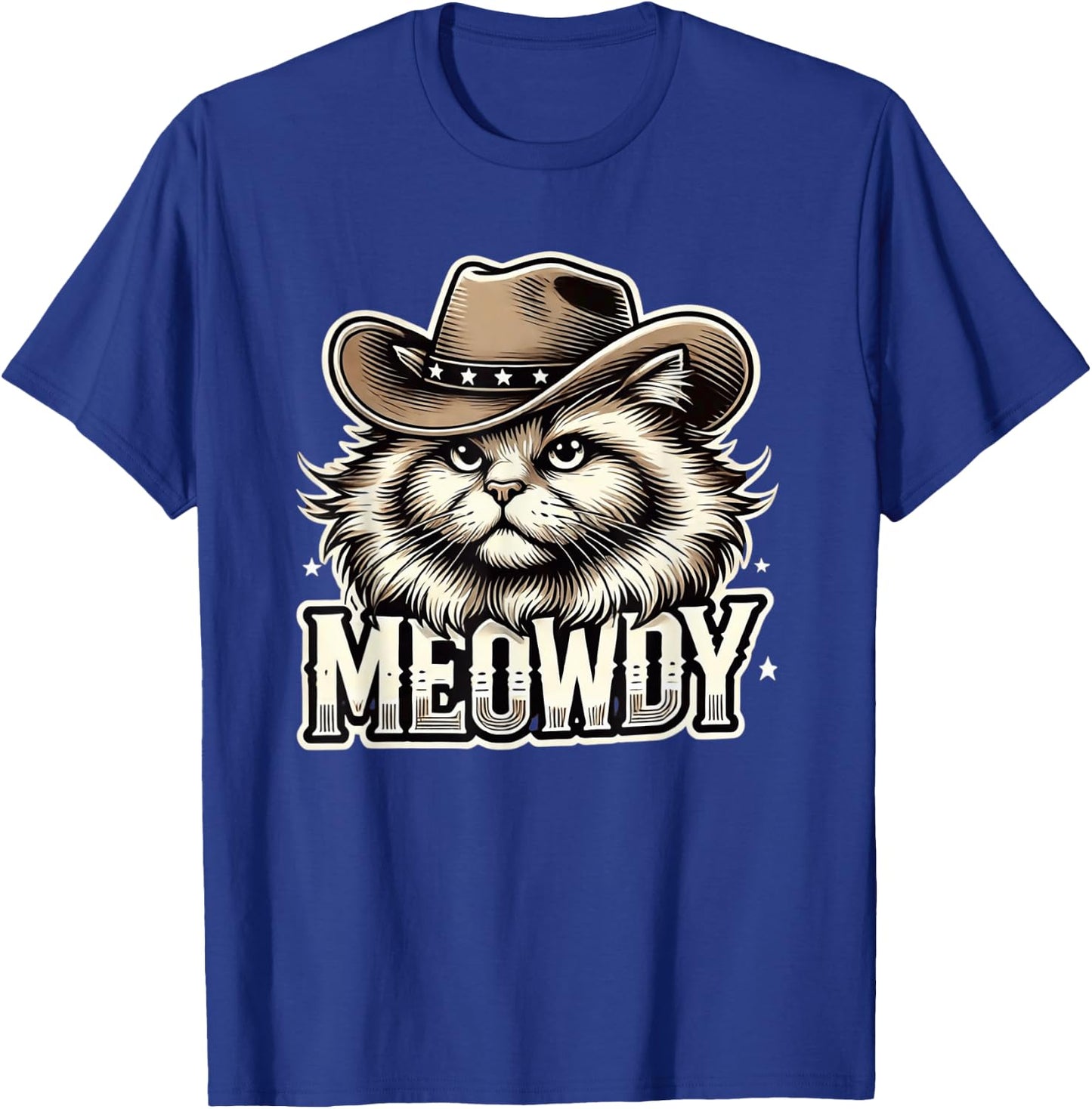 Meowdy Cat Funny Texas Cat Vintage Country Music Cat Cowboy T-Shirt - T-Shirt | Royal