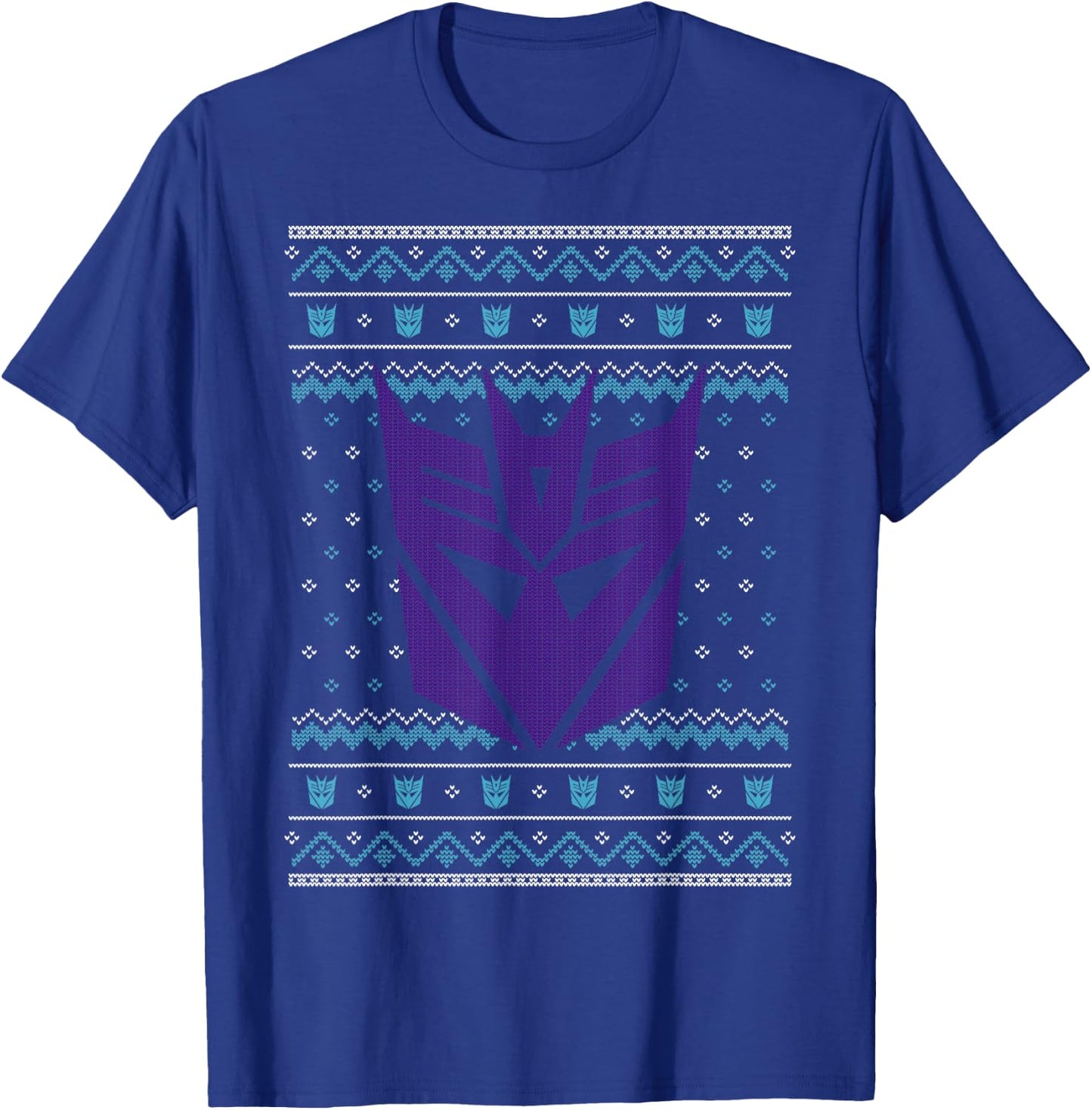 Transformers Christmas Retro Decepticon Ugly Sweater Style T-Shirt - T-Shirt | Royal