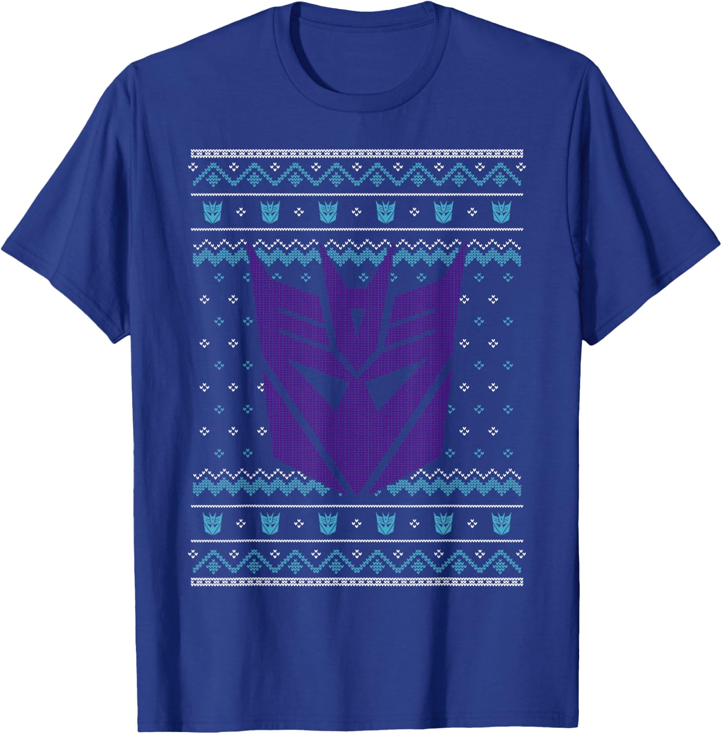 Transformers Christmas Retro Decepticon Ugly Sweater Style T-Shirt - T-Shirt | Royal