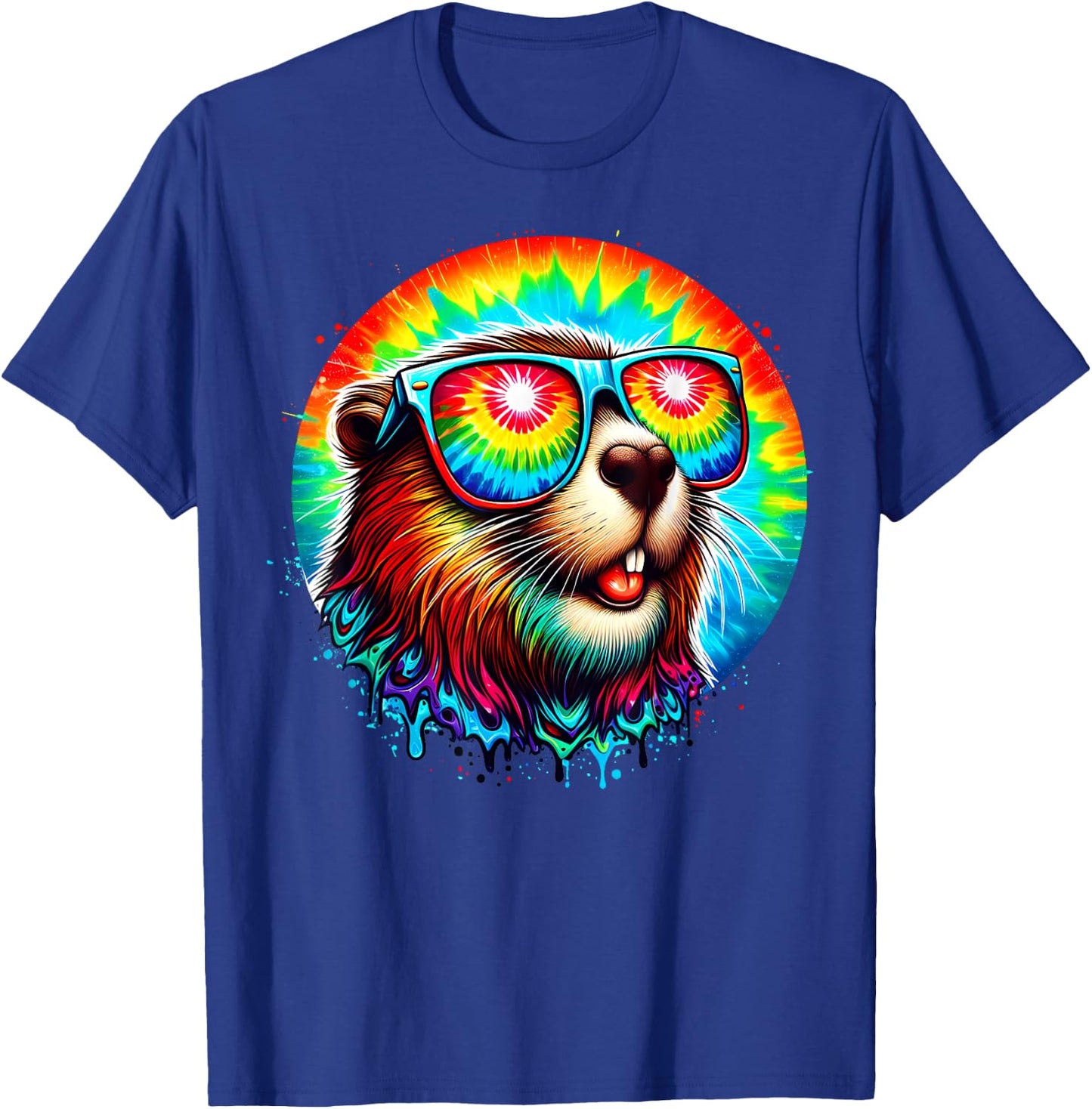 Cool Tie Dye Sunglasses Beaver Illustration Graphic Art T-Shirt - T-Shirt | Royal