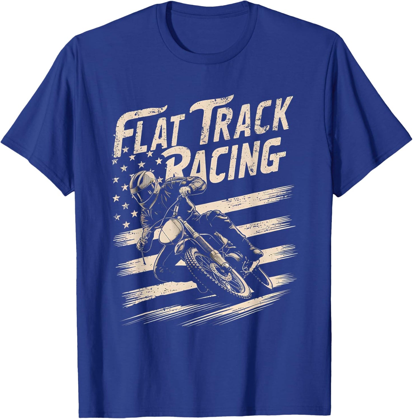 Flat Track Motorcycle Racing American Flag Speedway Dirt T-Shirt - T-Shirt | Royal