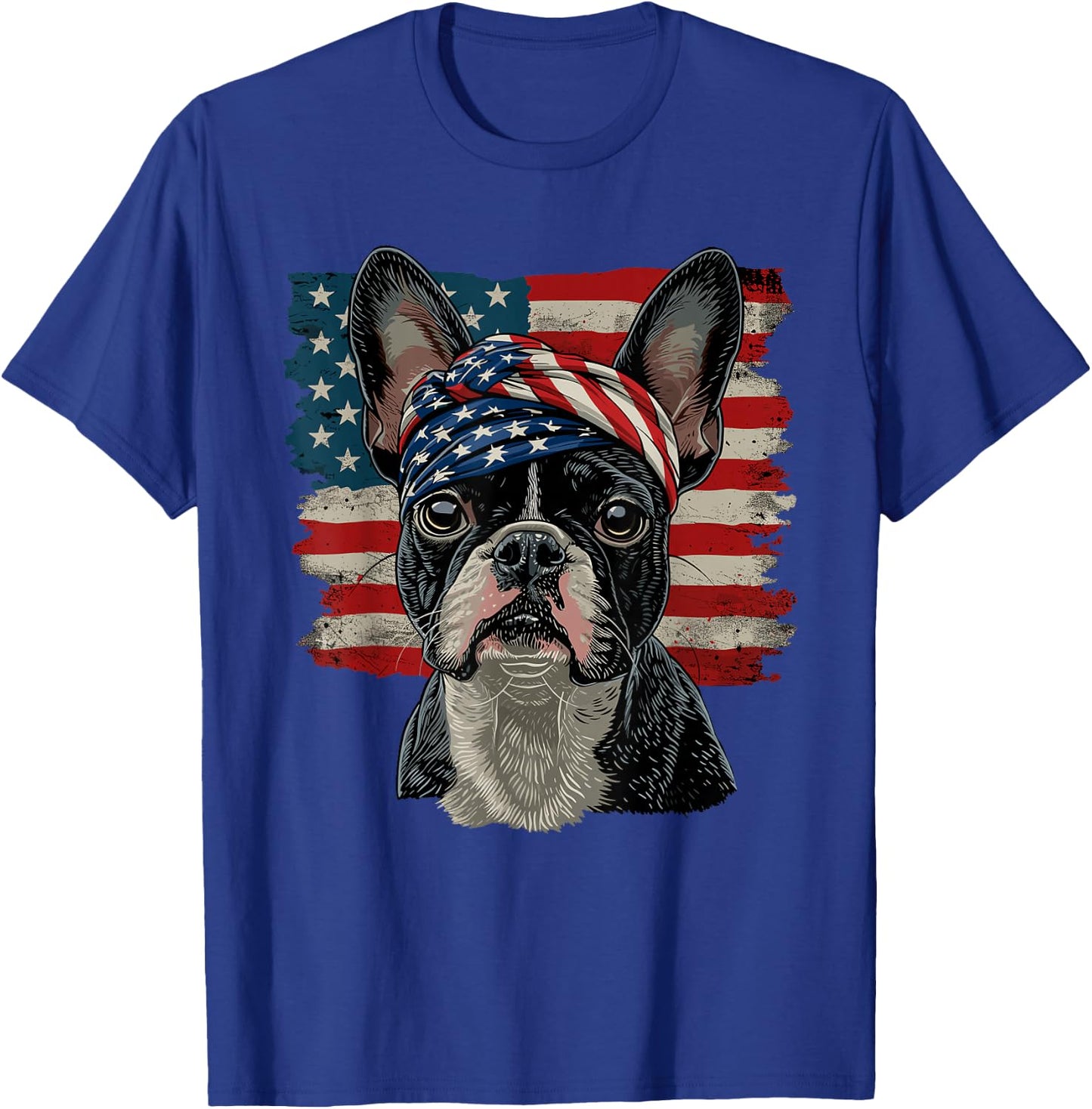 Boston Terrier Patriotic 4th Of July USA American Flag T-Shirt - T-Shirt | Royal
