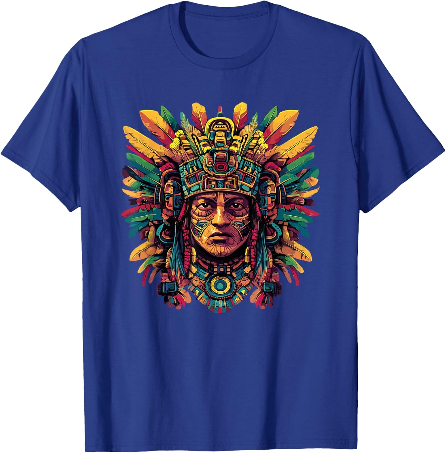 Tribal Aztec Warrior Sacred Feather Headdress T-Shirt - T-Shirt | Royal