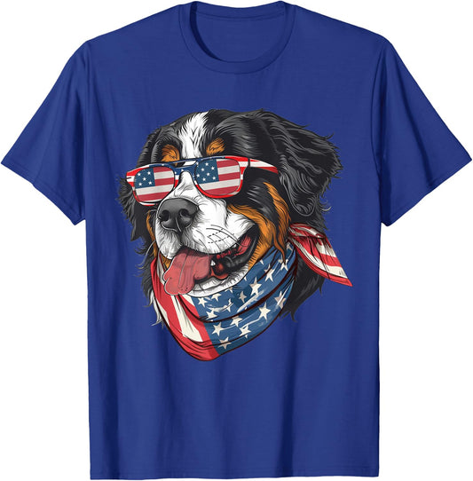 Patriotic Bernese Mountain Dog American Flag 4th of July Women Men T-Shirt - T-Shirt | Royal