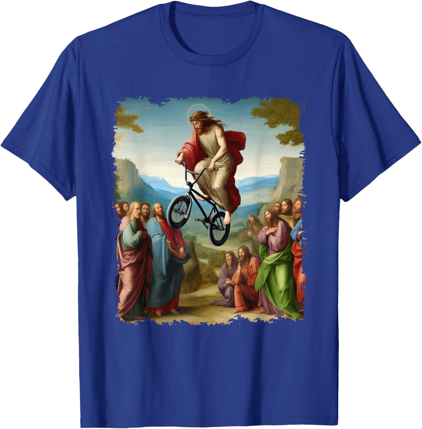 Jesus BMX Bike Stunt Driver Painting Christian BMX Freestyle T-Shirt - T-Shirt | Royal