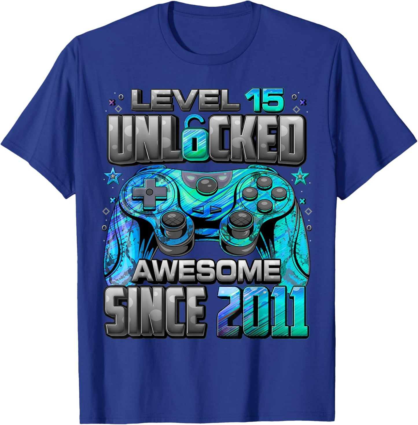 Level 15 Unlocked Awesome Since 2011 15th Birthday Gaming T-Shirt - T-Shirt | Royal