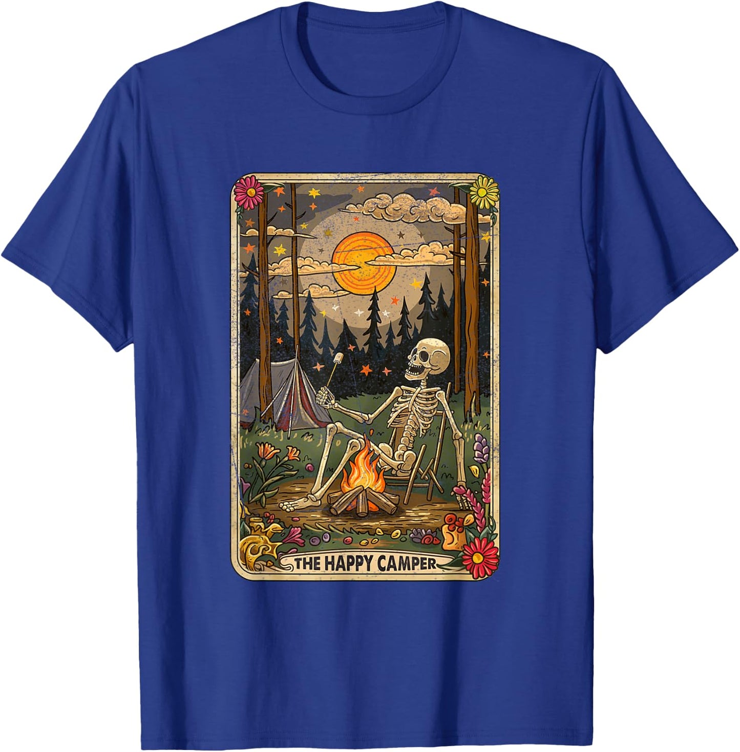 The Happy Camper Cute Skeleton Marshmallow Mystic Tarot Card T-Shirt - T-Shirt | Royal