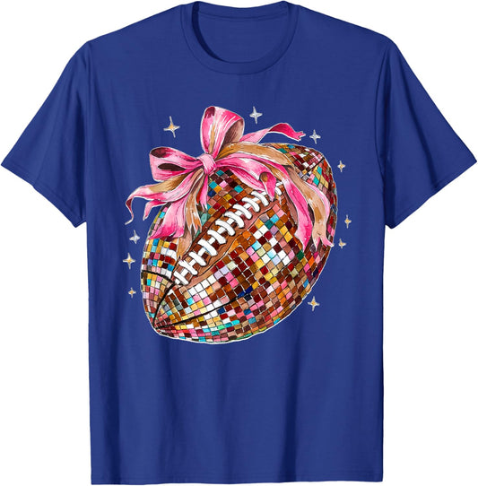 Coquette Bow Disco Funny Football Game Day Touchdown Season T-Shirt - T-Shirt | Royal