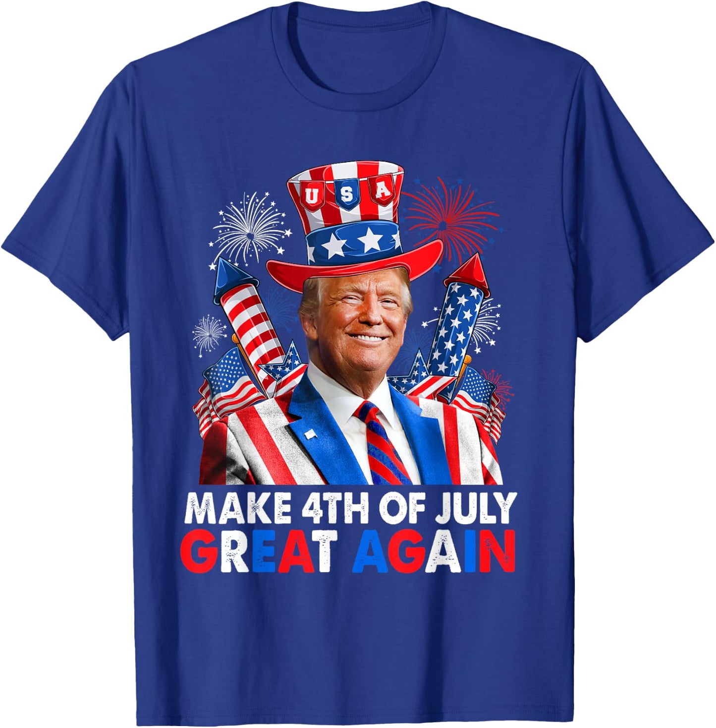Donald Trump Patriotic Firework Make 4th Of July Great Again T-Shirt - T-Shirt | Royal