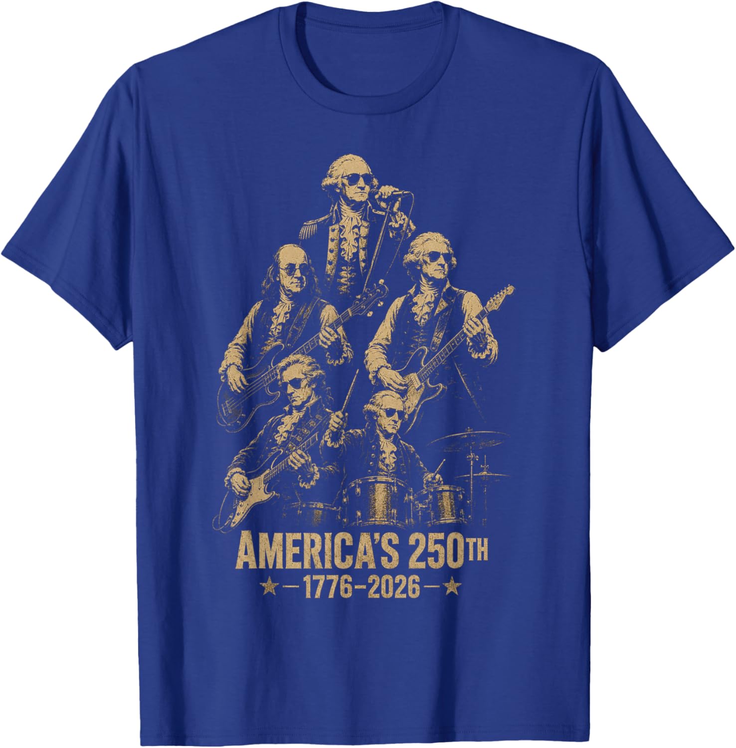 Founding Fathers Playing Guitar 4th July 250th Anniversary T-Shirt - T-Shirt | Royal