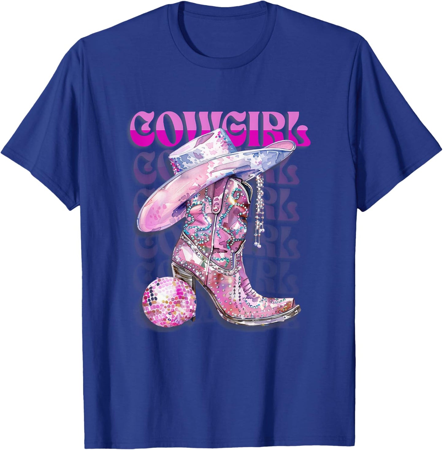 Pink Cowgirl Boots Disco Western Country Cow Girl Coastal T-Shirt - T-Shirt | Royal