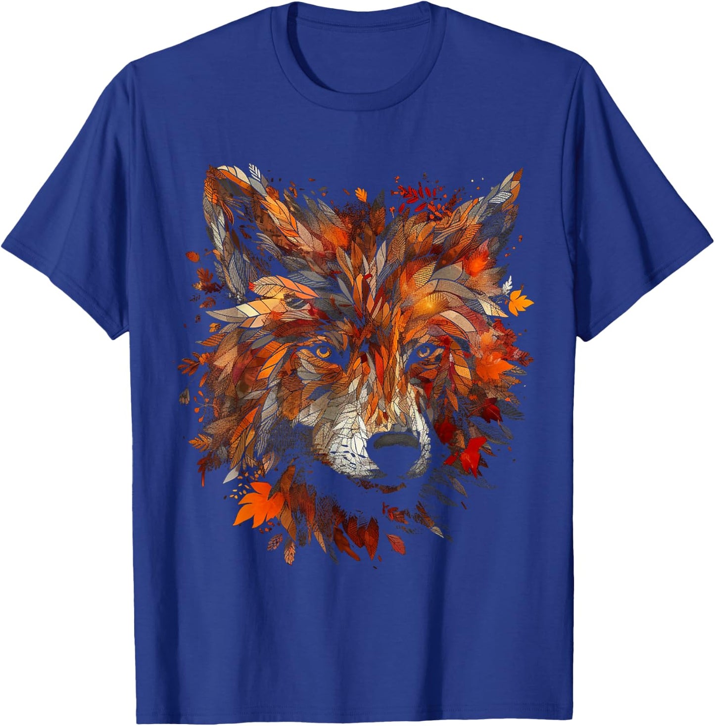 Wolf Autumn Leaves - Animal Art Motif Wolf T-Shirt - T-Shirt | Royal