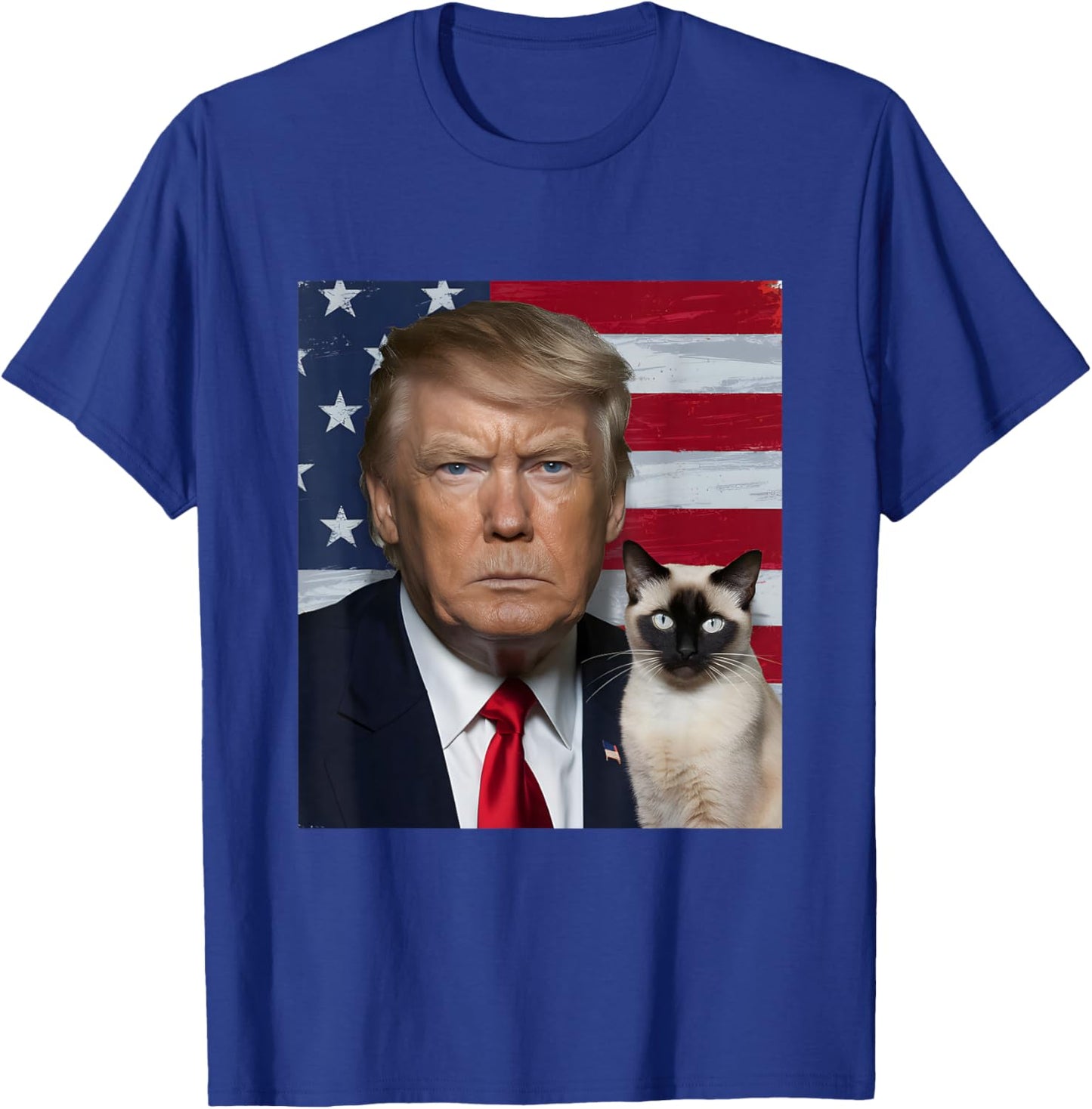 Funny Trump And Siamese Cat Political USA Flag Election 2024 T-Shirt - T-Shirt | Royal