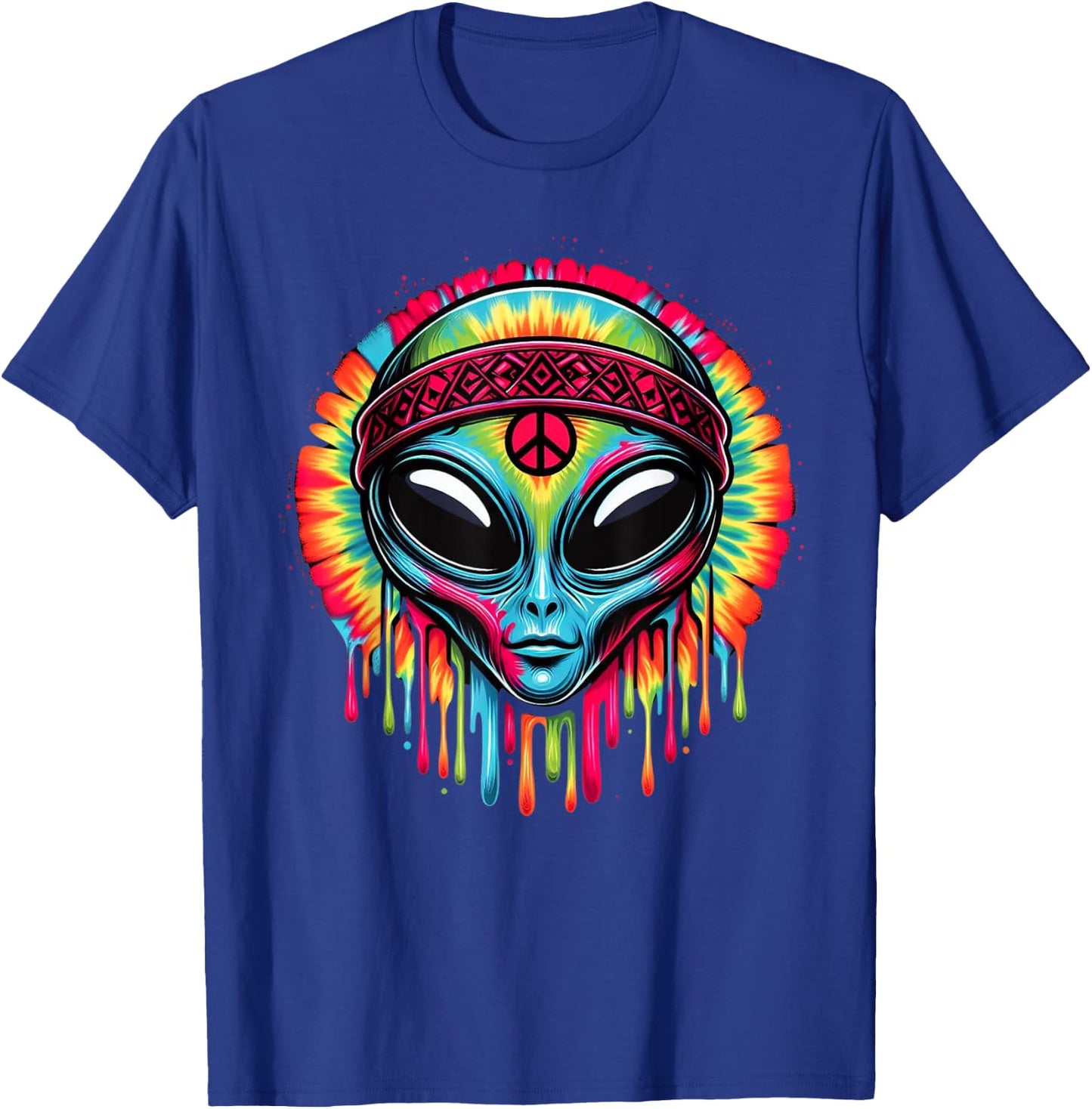 Tie-Dye Alien Peace Sign Funny Boho Hippie T-Shirt - T-Shirt | Royal