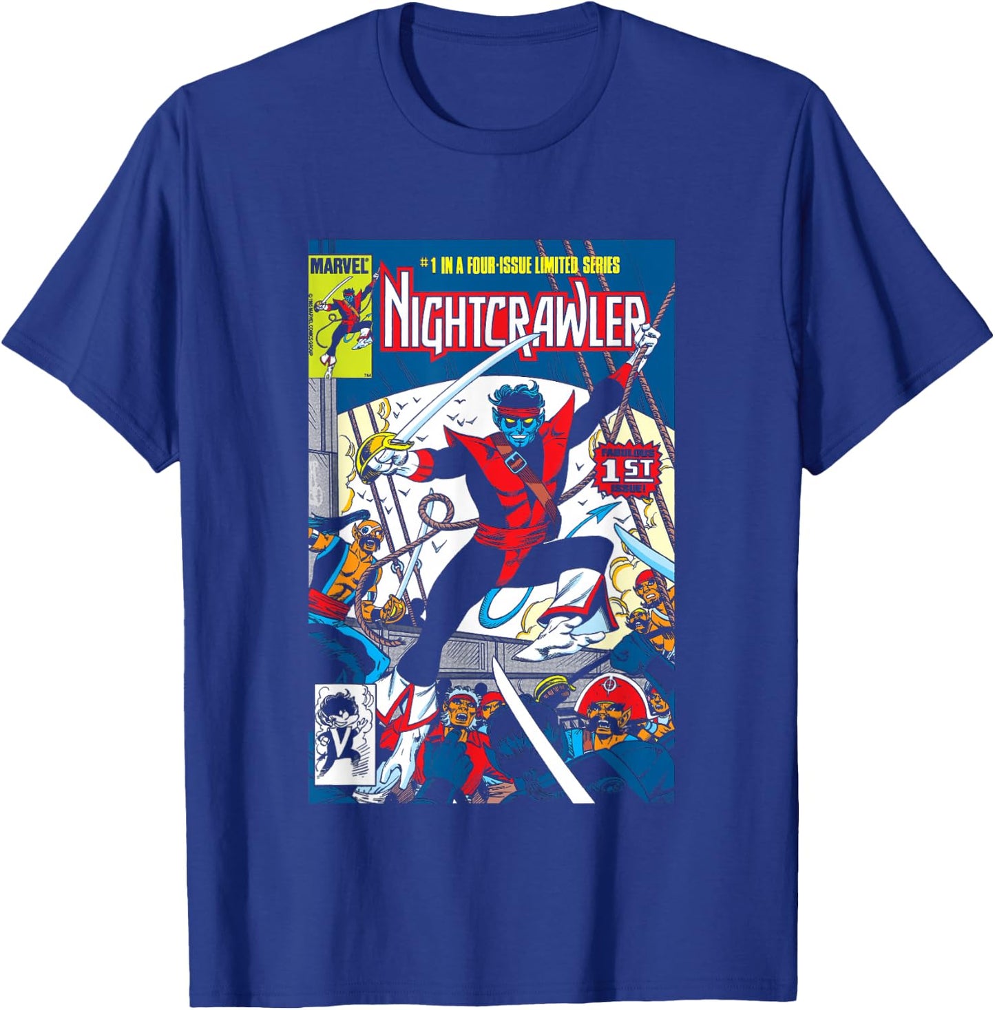 Marvel Comics Retro Classic Nightcrawler VS Pirates Cover T-Shirt - T-Shirt | Royal