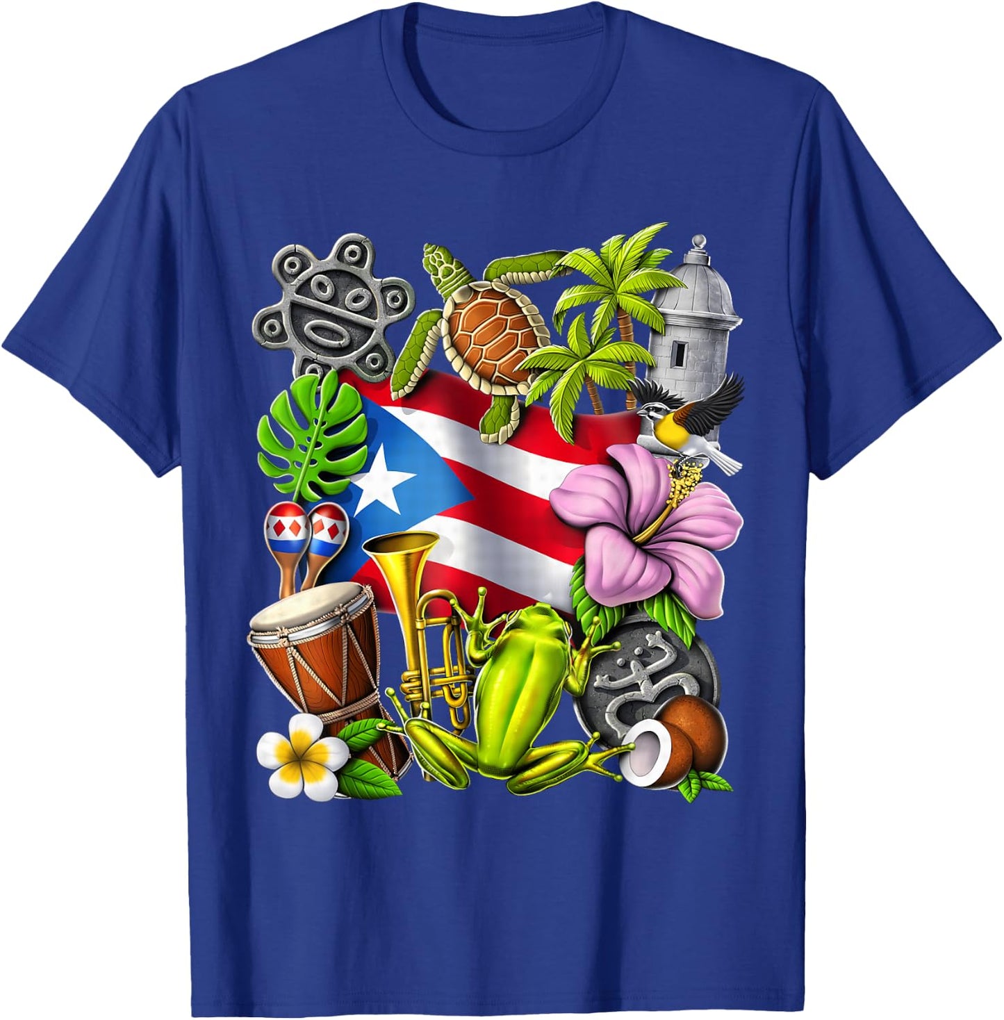 Puerto Rico Boricua Coqui Frog Taino Sun Puerto Rican Flag T-Shirt - T-Shirt | Royal