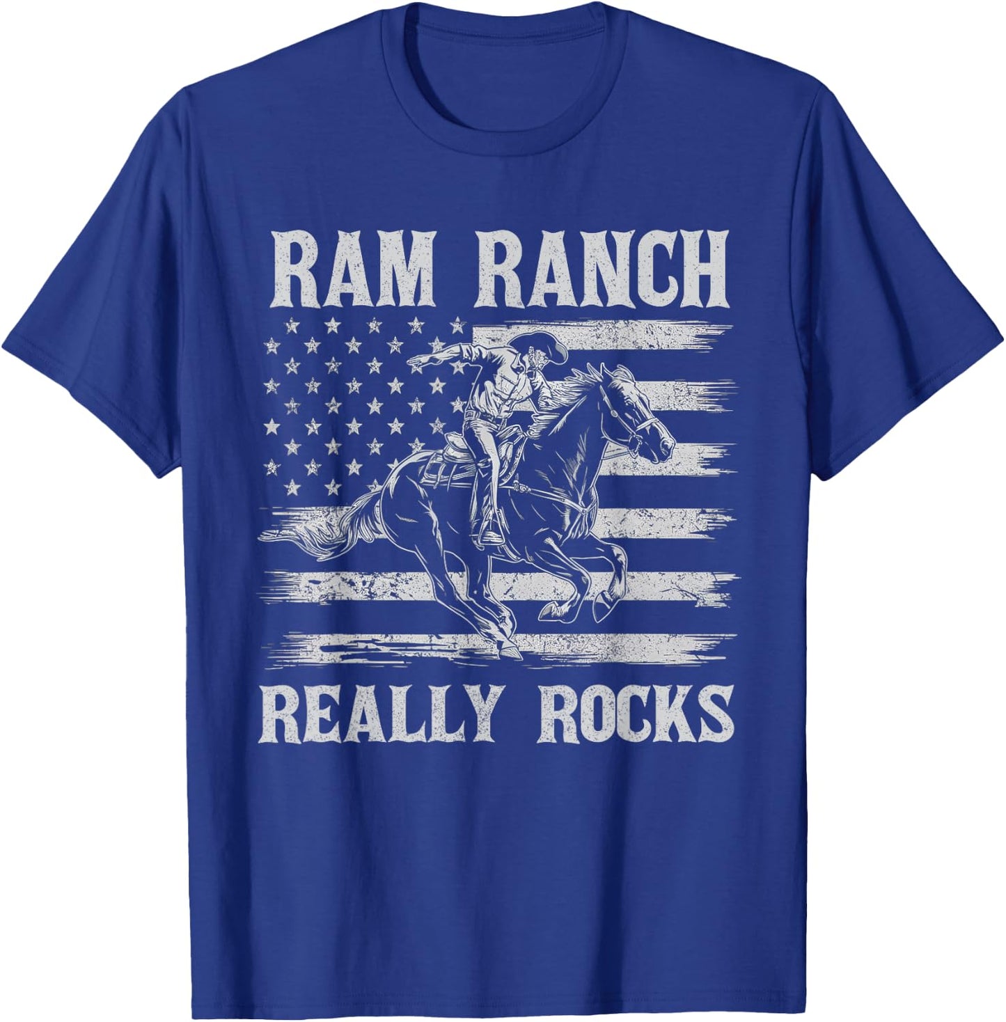Ram Ranch Really Rocks Cowboy Horseback Vintage USA Flag T-Shirt - T-Shirt | Royal