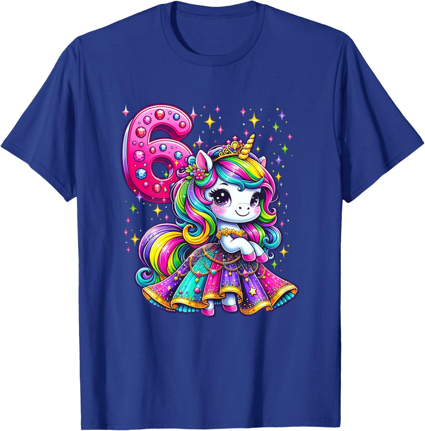 Unicorn Princess 6th Birthday 6 Year Old Party Girls Outfit T-Shirt - T-Shirt | Royal