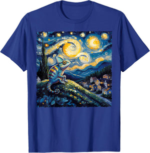 Van Gogh Style Funny Chameleon Lover Starry Night Painting T-Shirt - T-Shirt | Royal