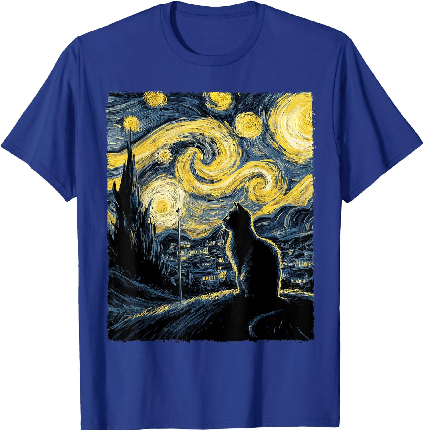 Cat Starry Night Van Gogh Gift Cat Lover Cat Mom Cat Dad T-Shirt - T-Shirt | Royal