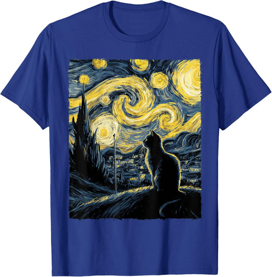 Cat Starry Night Van Gogh Gift Cat Lover Cat Mom Cat Dad T-Shirt - T-Shirt | Royal