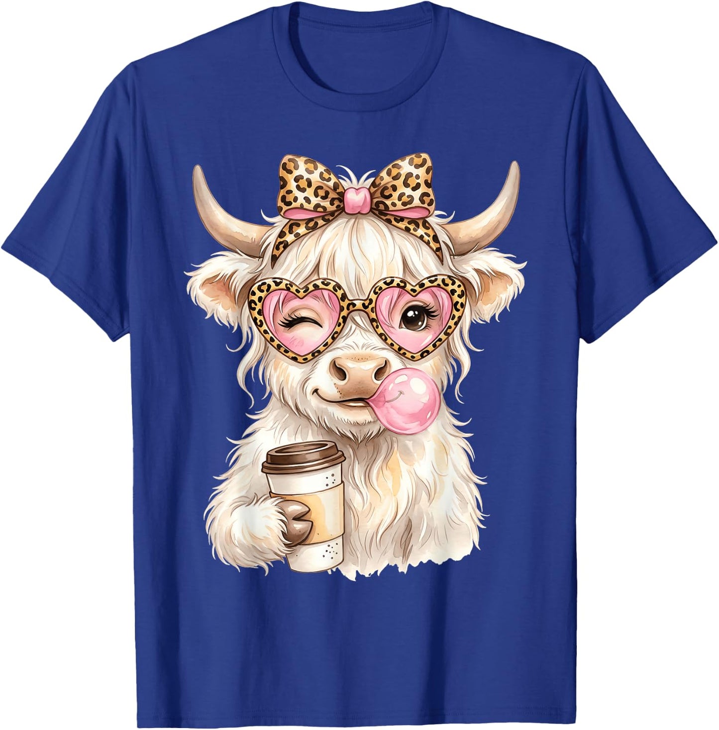 Scottish Highland Cow Blowing Bubblegum T-Shirt - T-Shirt | Royal