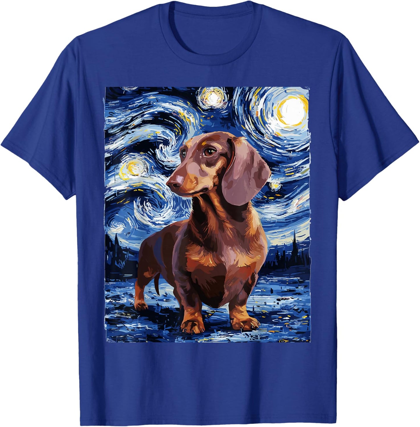Gifts For Dachshund Dog Lovers Van Gogh Style Starry Night Men Women Girls Kids T-Shirt - T-Shirt | Royal