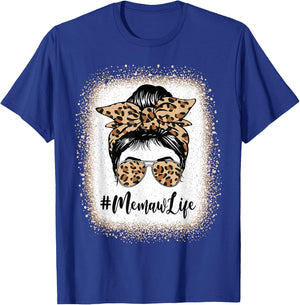 Memaw Life Bleached Leopard Messy Bun Mother's Day T-Shirt - T-Shirt | Royal