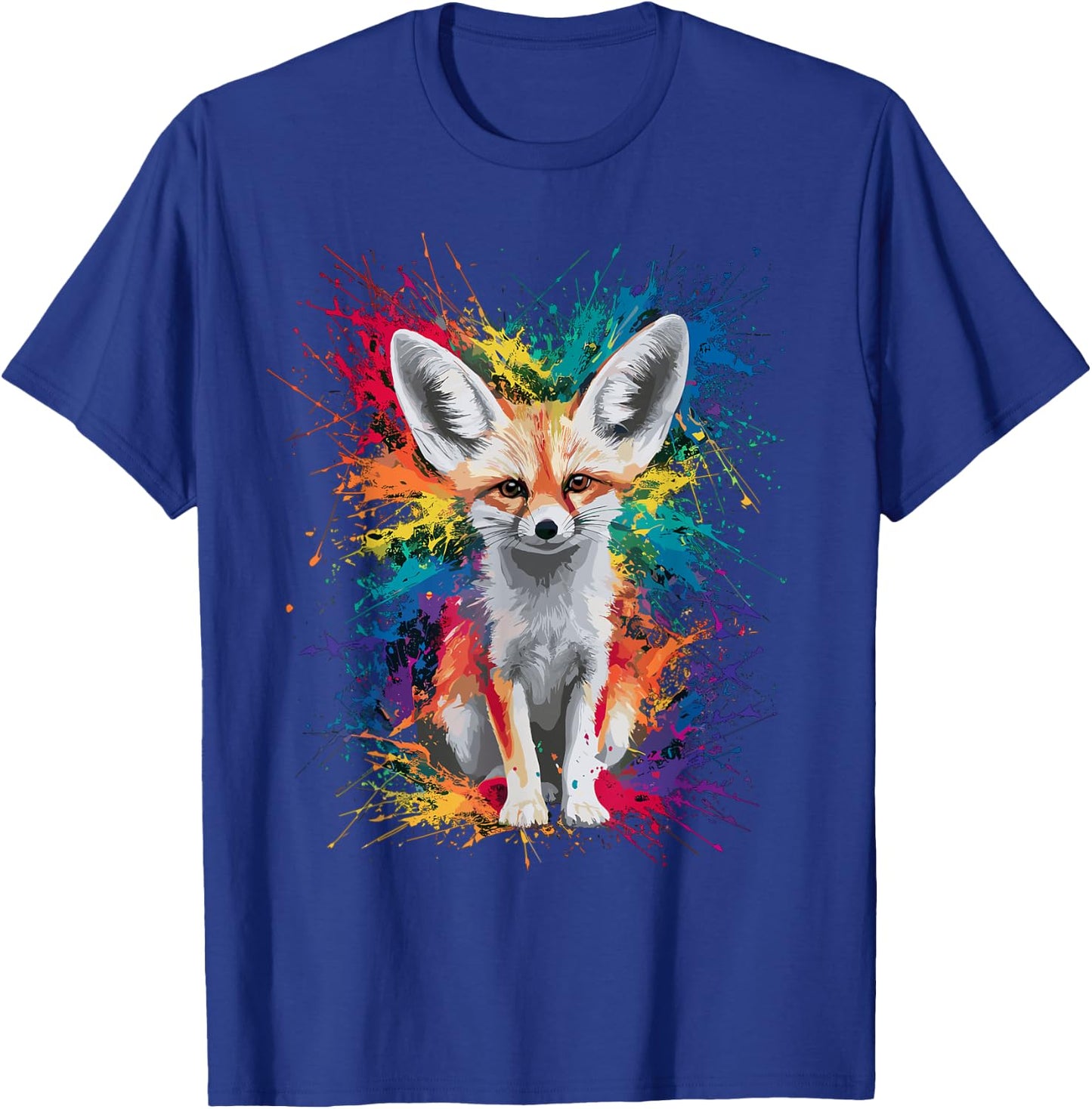 Colorful Paint Splash Cute Fennec Fox Art Graphic T-Shirt - T-Shirt | Royal