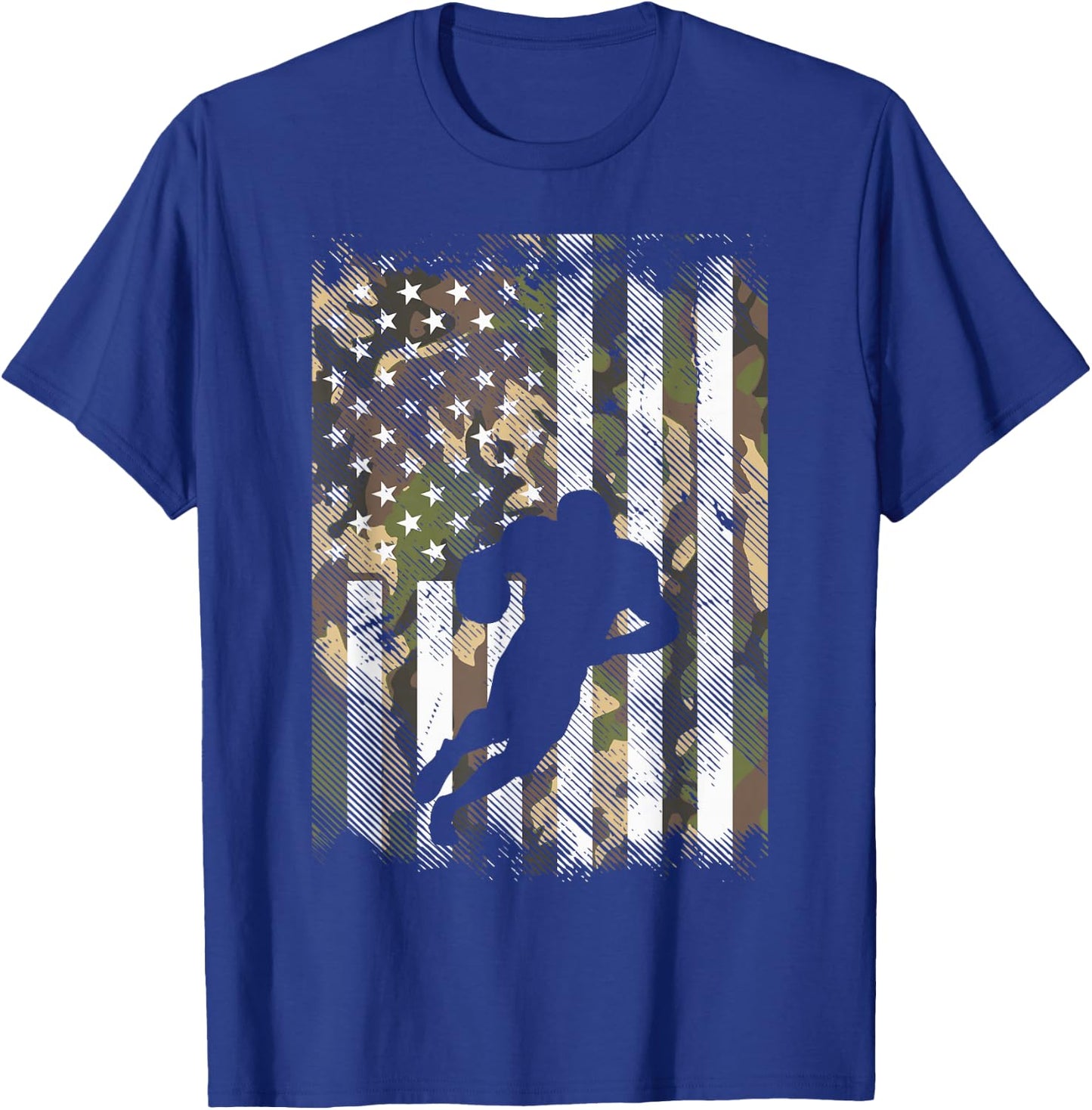 Camo US Flag American Football Player Vintage Patriotic T-Shirt - T-Shirt | Royal