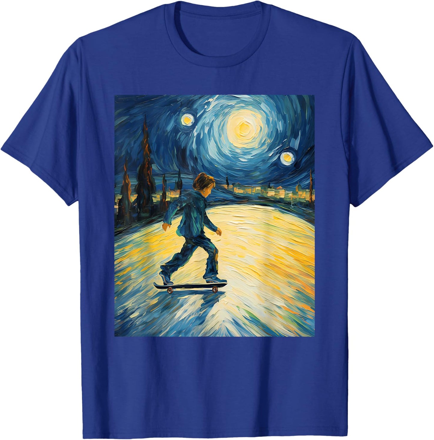 Aesthetic Surrealism Starry Night Boy Skateboarding T-Shirt - T-Shirt | Royal
