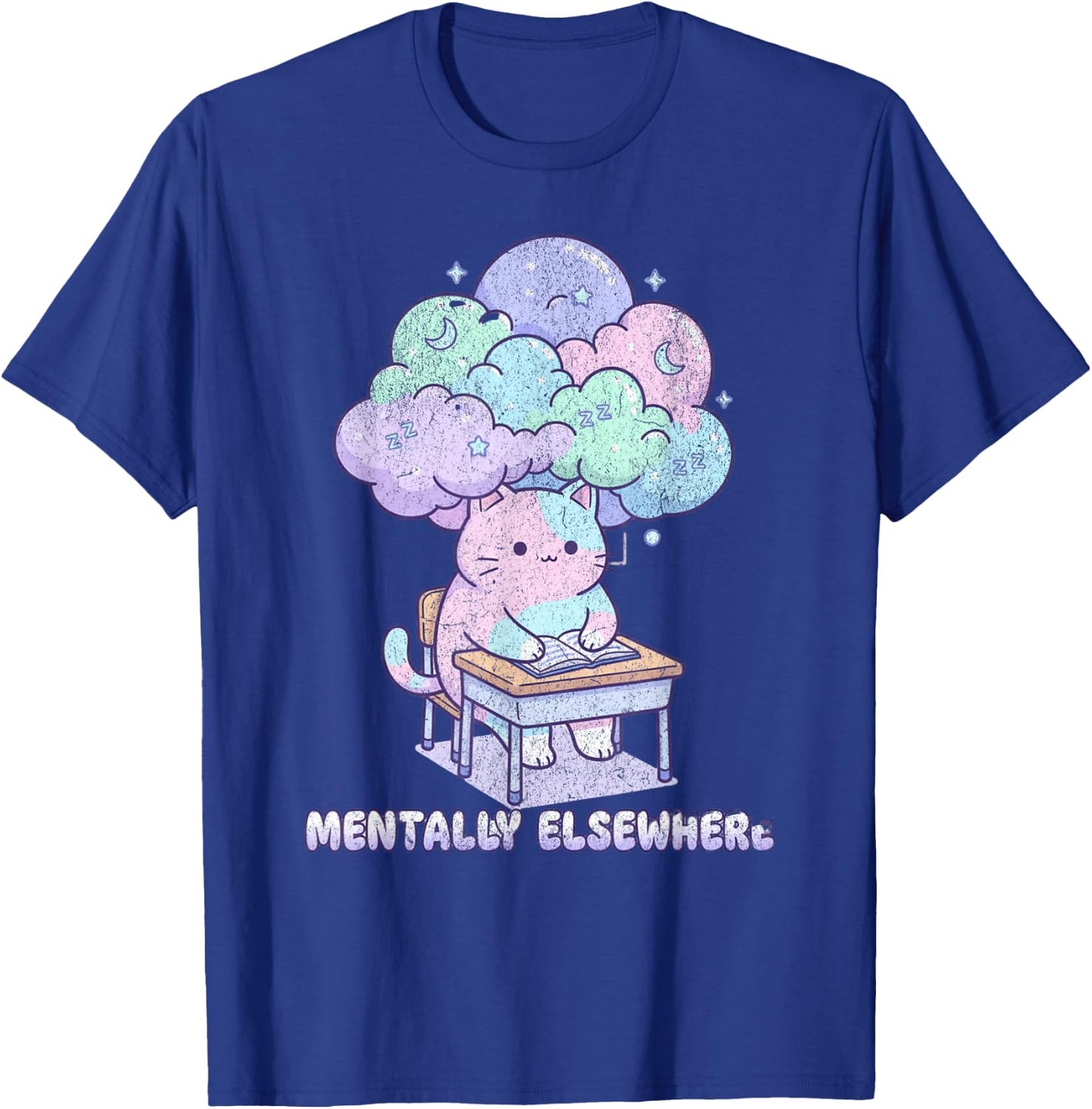 Mentally Elsewhere Cat School Funny Kawaii Dissociation T-Shirt - T-Shirt | Royal