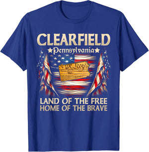 Clearfield Pennsylvania USA Flag 4th Of July T-Shirt - T-Shirt | Royal