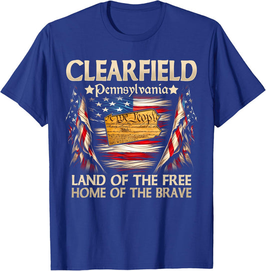 Clearfield Pennsylvania USA Flag 4th Of July T-Shirt - T-Shirt | Royal