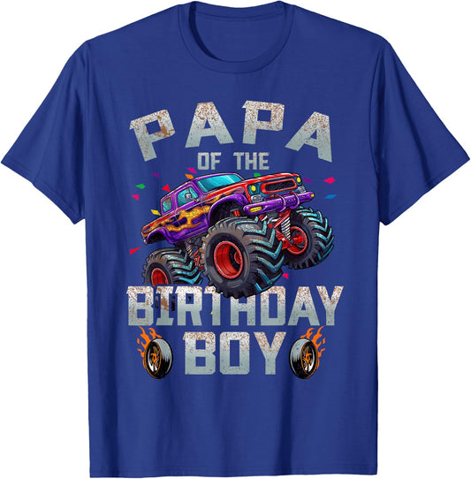 Papa Of The Birthday Boy Monster Truck Family T-Shirt - T-Shirt | Royal
