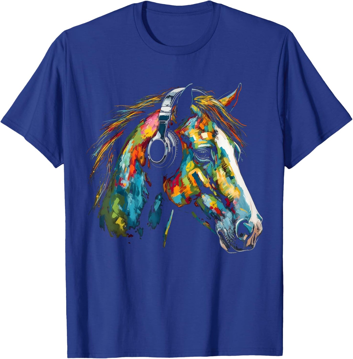 Horse Artwork Colourful Music Animal Headphones Horse T-Shirt - T-Shirt | Royal