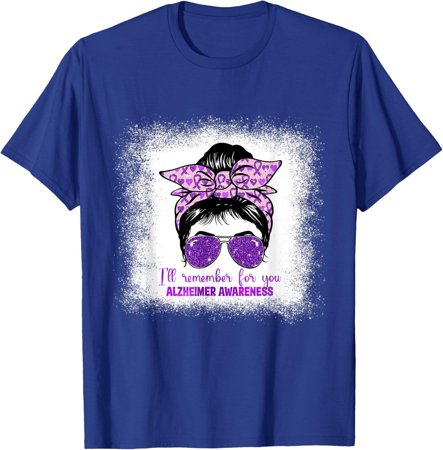 Alzheimer's Awareness Messy Bun Purple Dementia alzheimers T-Shirt - T-Shirt | Royal