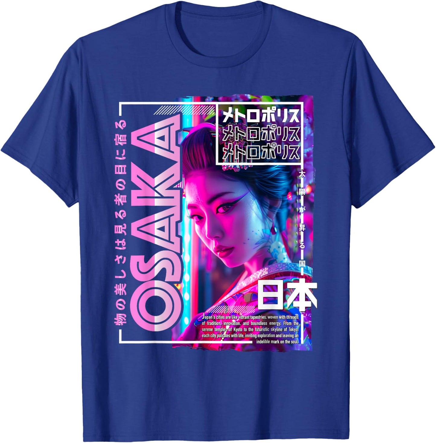 Osaka City 80s Synthwave Geisha Japan Osaka T-Shirt - T-Shirt | Royal