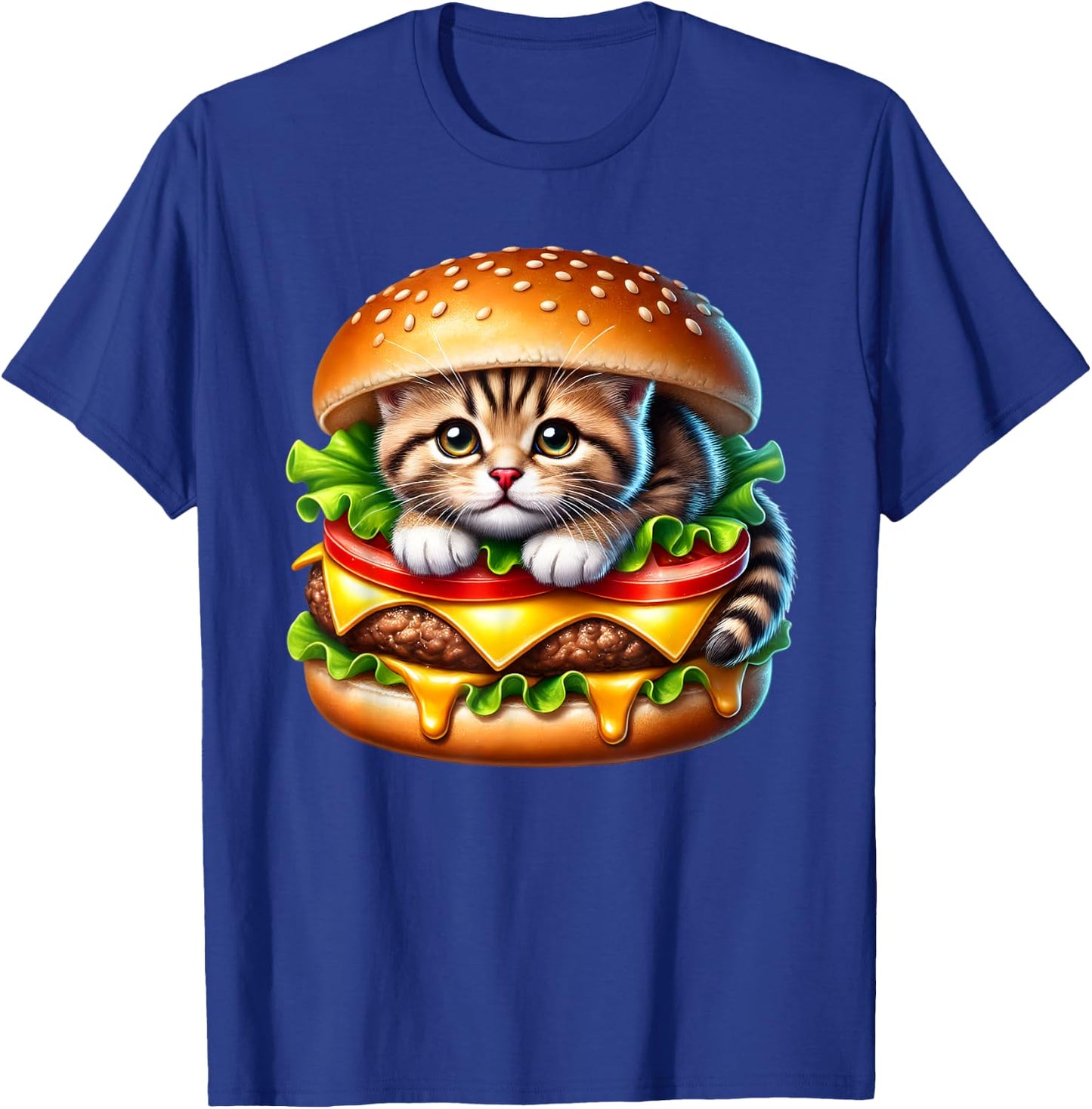 Funny Fast Food Cat Burger Lover Cute Cats Cheeseburger Women Kids T-Shirt - T-Shirt | Royal