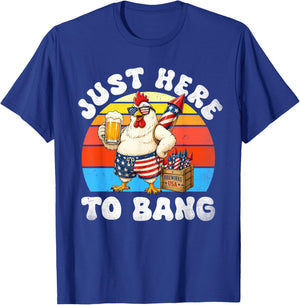 Funny Chicken Fireworks 4th of July Here to Bang America Men T-Shirt - T-Shirt | Royal