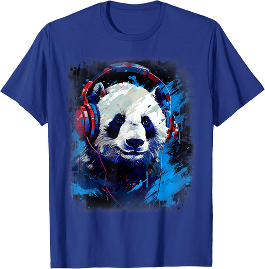 Rave EDM Panda Headphone T-Shirt - T-Shirt | Royal