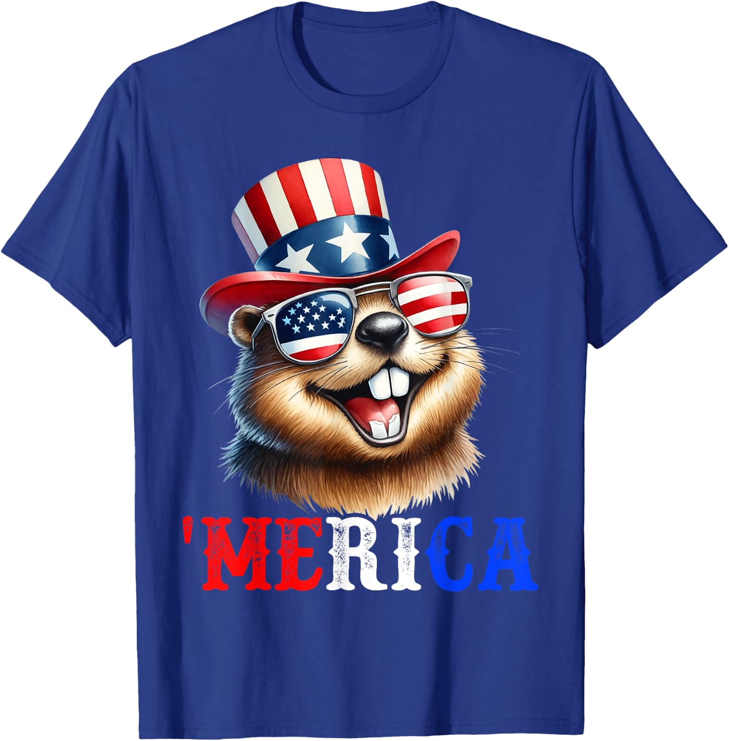 Merica North American Beaver Patriotic 4th of July Men Women T-Shirt - T-Shirt | Royal