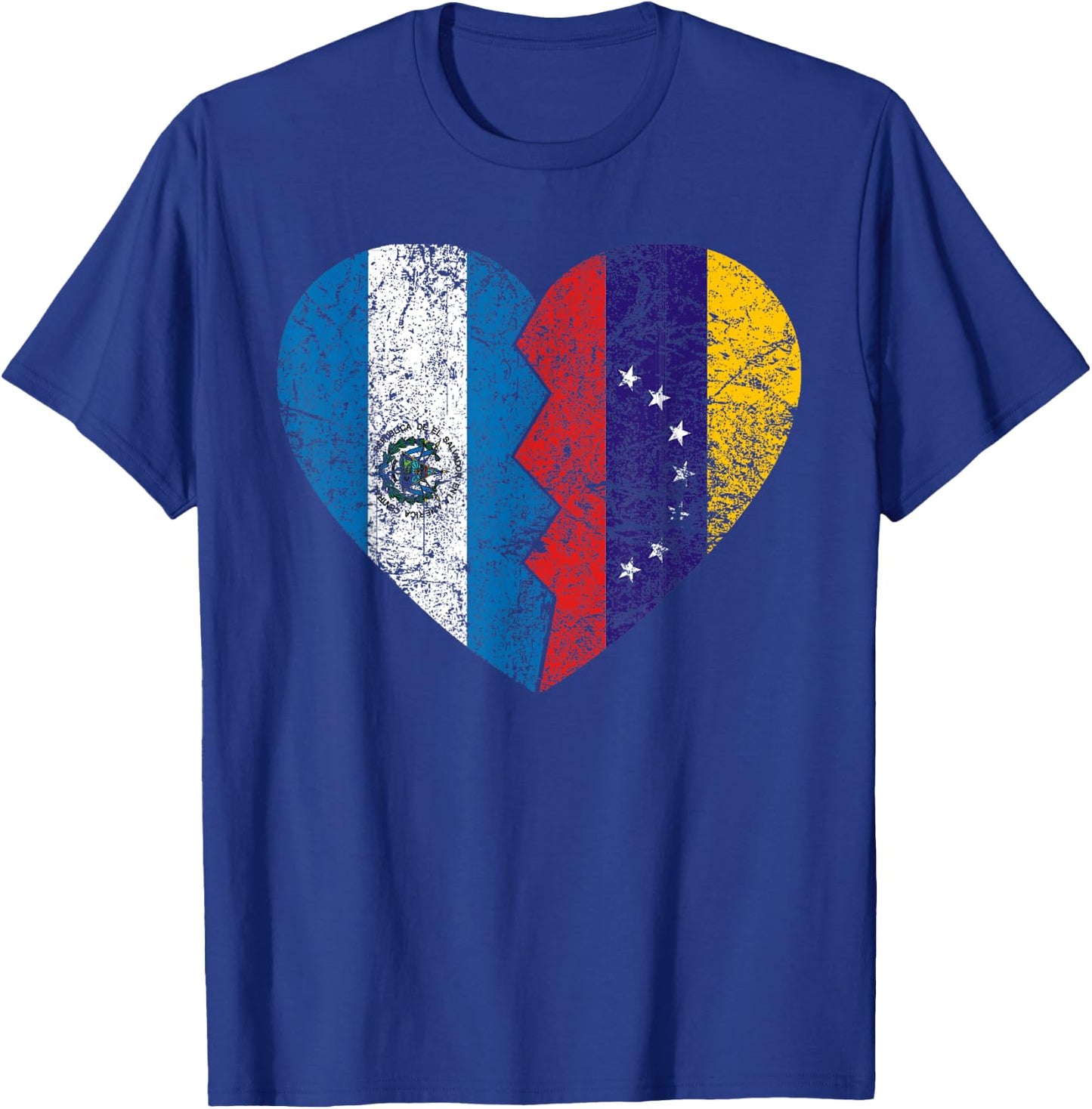 Venezuelan Salvadoran Flags Heart | El Salvador Venezuela T-Shirt - T-Shirt | Royal