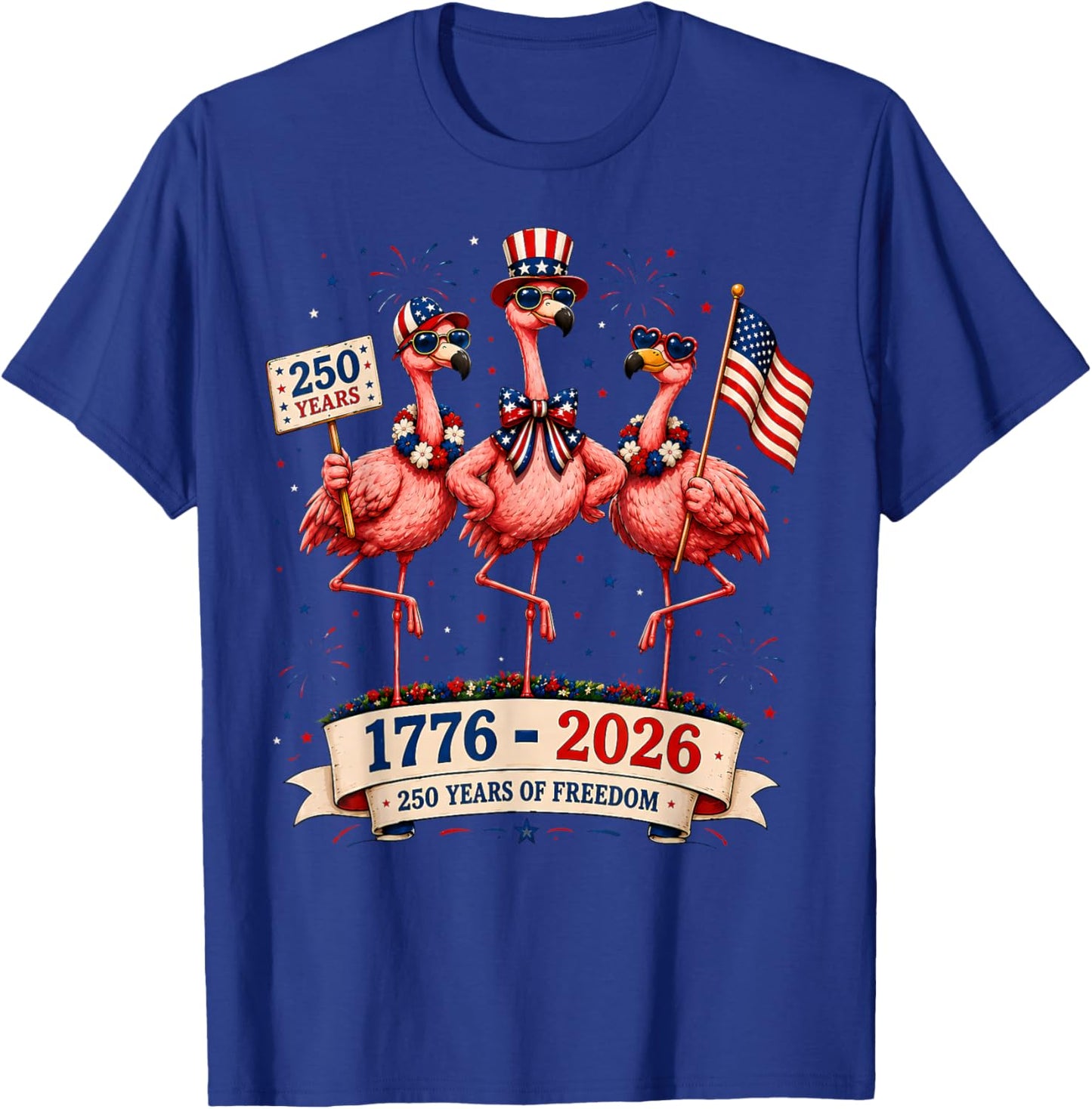 Patriotic Flamingo 250 Years American Spirit T-Shirt - T-Shirt | Royal