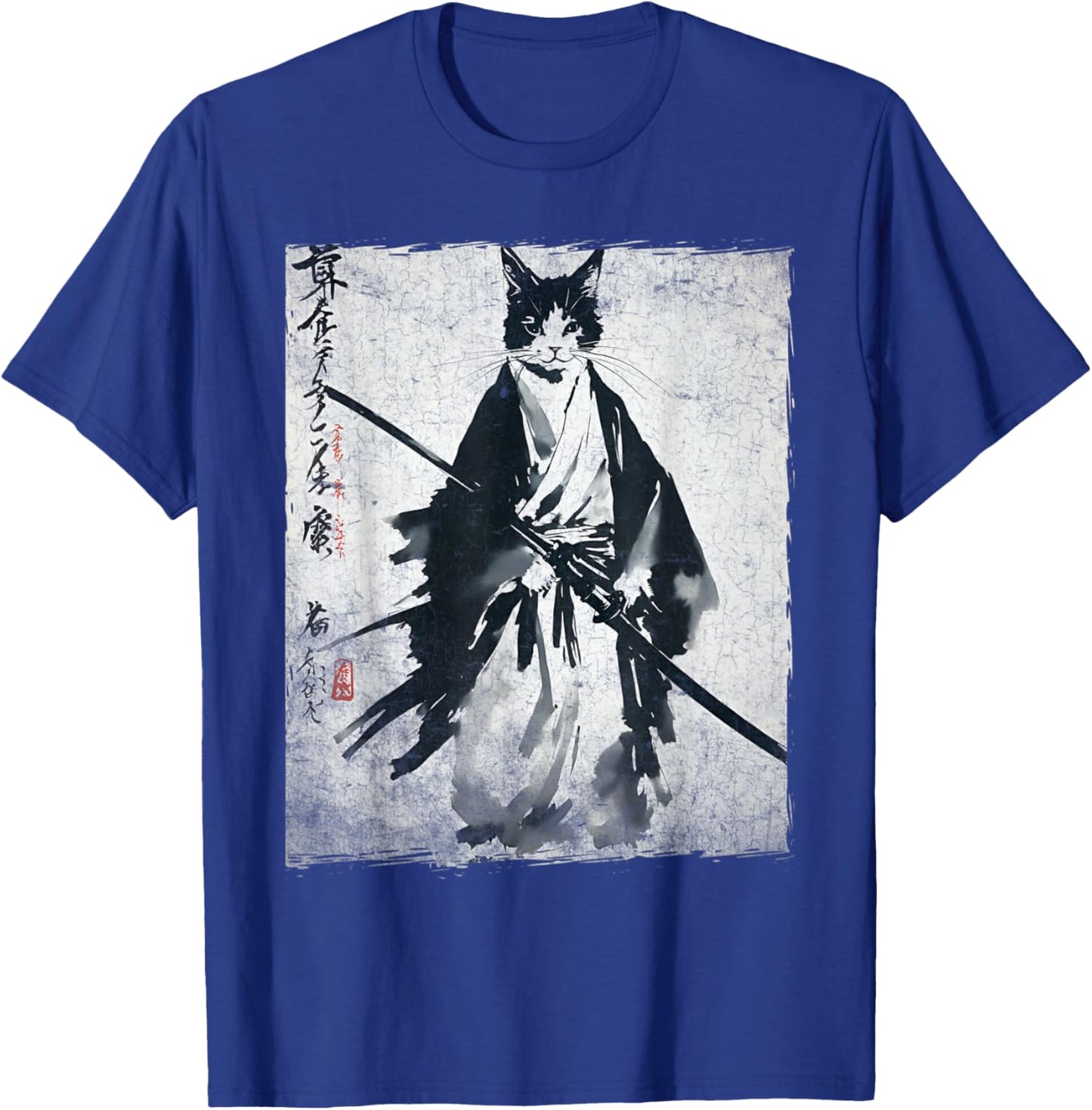 Samurai Cat Ukiyo-e Warrior Art Vintage Ninja Cat Graphic T-Shirt - T-Shirt | Royal