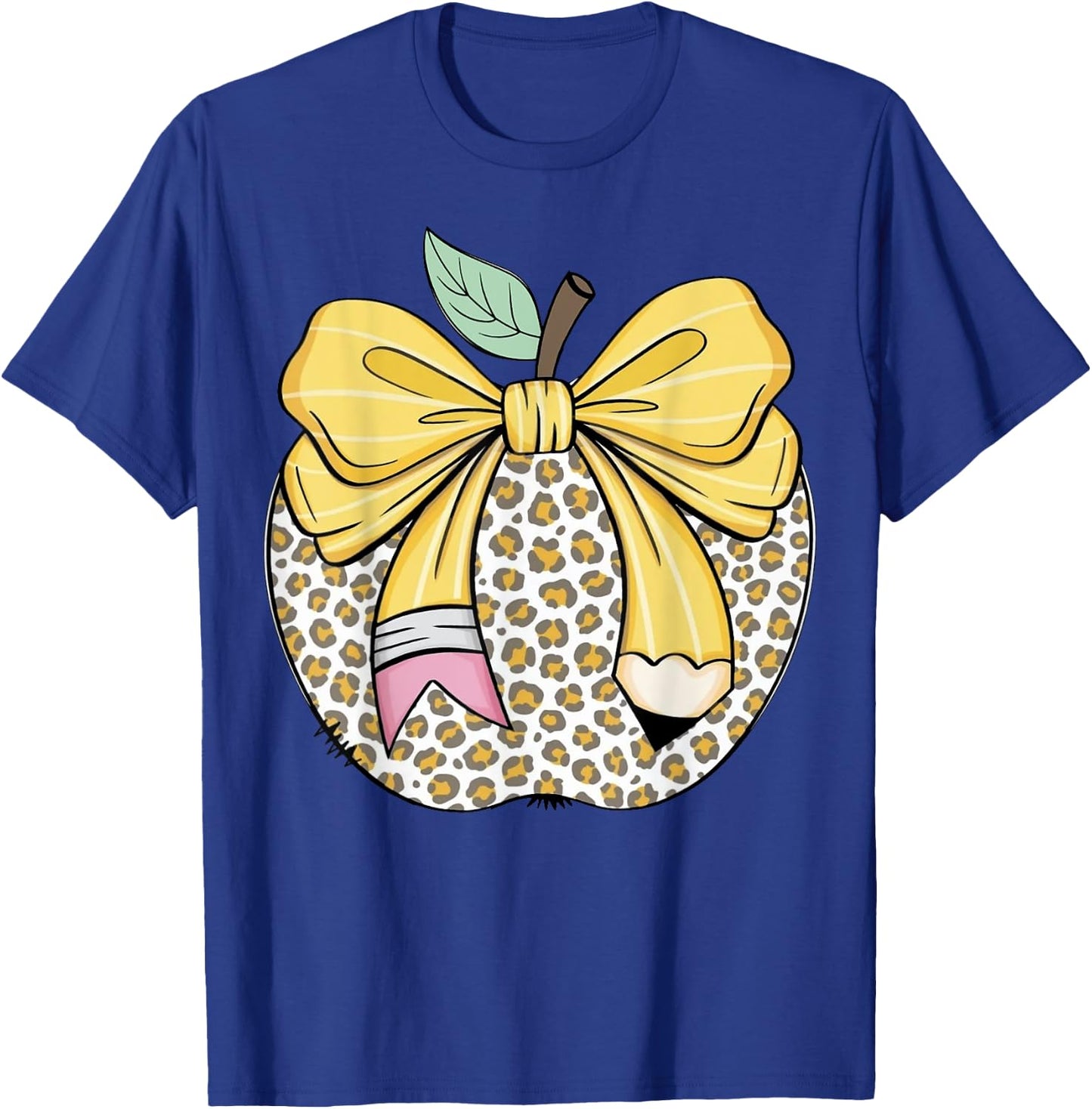 Teacher Coquette Pencil Bow And Apple Teacher T-Shirt - T-Shirt | Royal